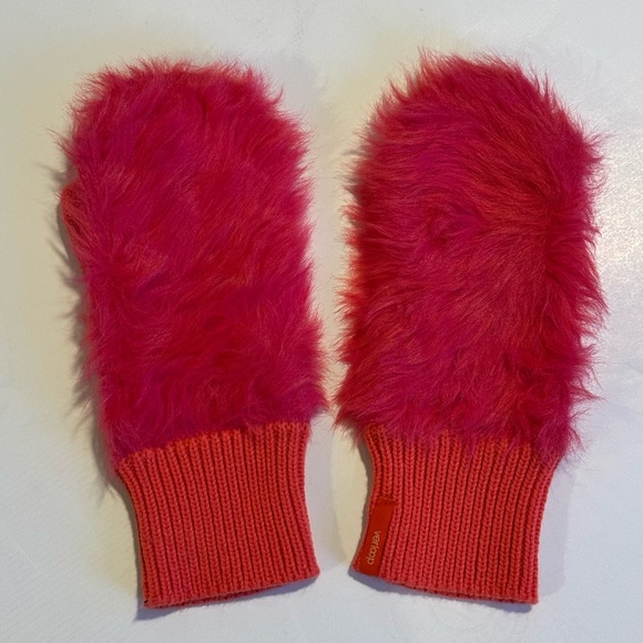 FAUX FUR KNIT MITTENS warm soft - hot pink and salmon color - Picture 2 of 12